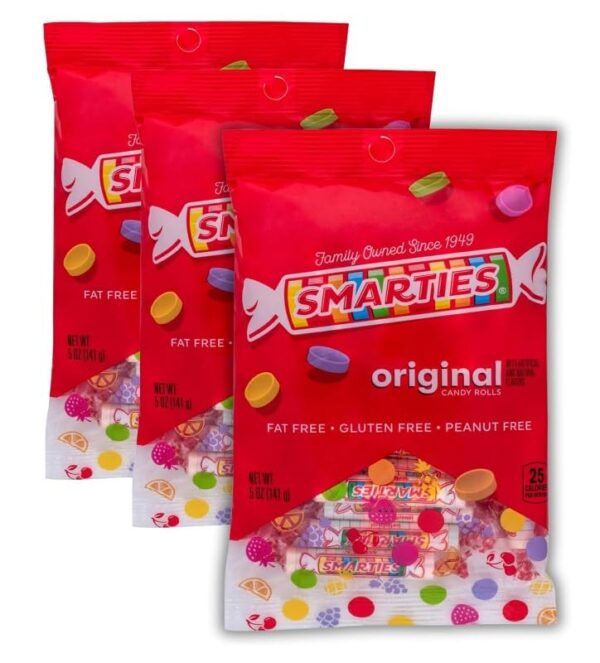 Smarties Candy Bulk Rolls Gluten Free & Assorted Flavor Treats | Peanut Free Allergen Free & Delicious Snacking Bulk Candy Individually Wrapped Halloween Treat - 5 oz Pack of 3