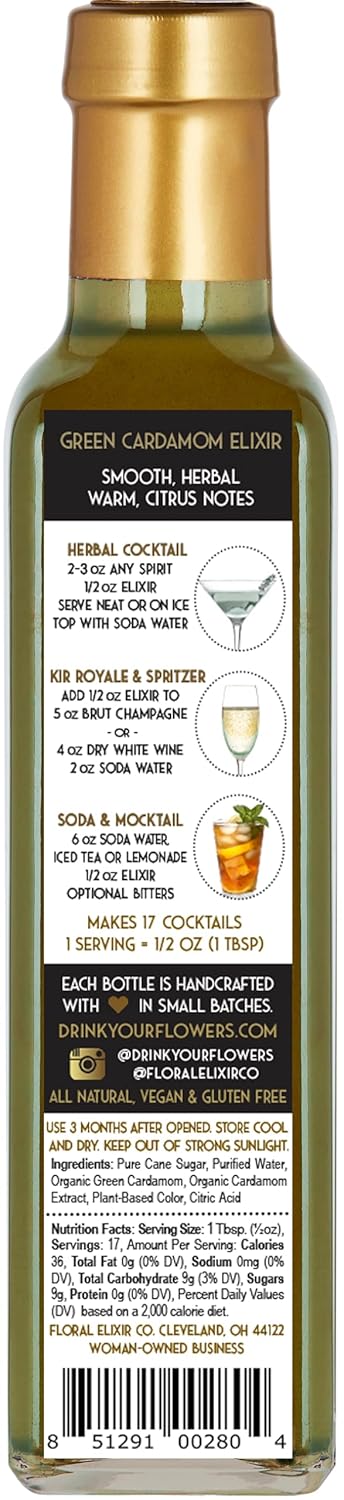 Floral Elixir Co. - All Natural HERB Syrup for Cocktails & Sodas, 8.5 oz (Green Cardamom) - Image 3