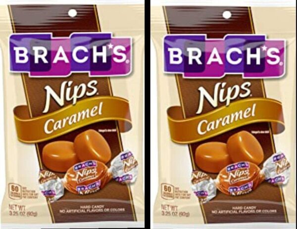 Brach's Nips Caramel Flavor 3.25oz bag 2-PACK Individually Wrapped Gluten Free Candy