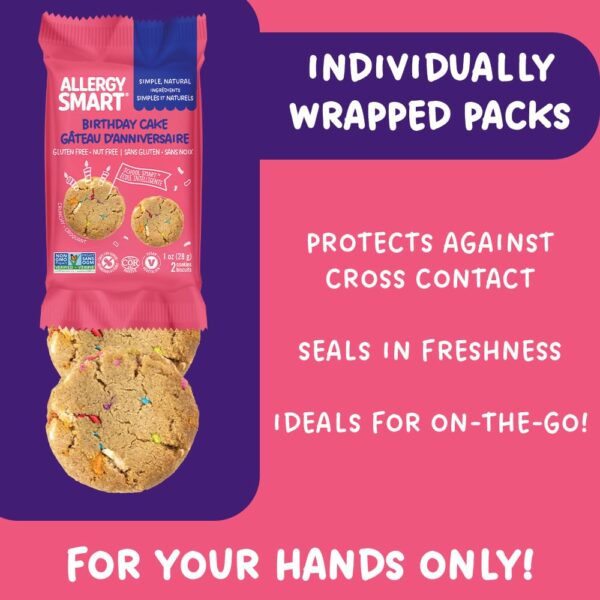 Allergy Smart Crunchy BIRTHDAY CAKE Cookies | Gluten Free, Nut Free, Egg Free, Dairy Free, Non GMO, Kosher | Delicious Vegan School Snack for Kids & On the Go | 10 INDIVIDUALLY WRAPPED (1oz) 2 Packs - Image 2