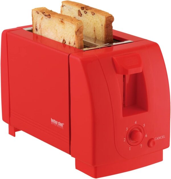 Better Chef Economic 2-Slice Toaster | Darkness Control | Crumb Tray | Fits Bagel Slice (Red)