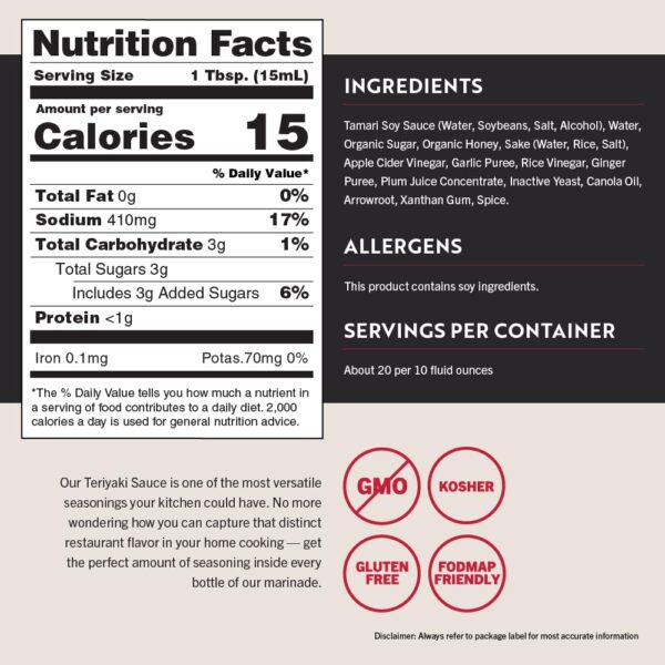 San-J - Gluten Free Teriyaki Sauce - Well-balanced Sauce for Cooking - Non-GMO - 10 oz. Bottle - Image 3
