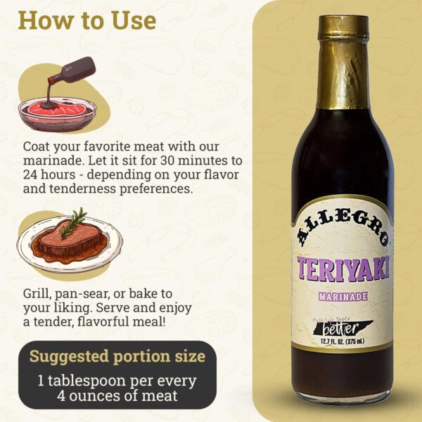 ALLEGRO - The Marinate Everything Marinades | Perfect Marinades for Meat & Veggies | Marinade for Grilling, Roasting & Cooking | Kosher & Gluten Free | 12.7 Oz (Pack of 1) - Teriyaki - Image 2