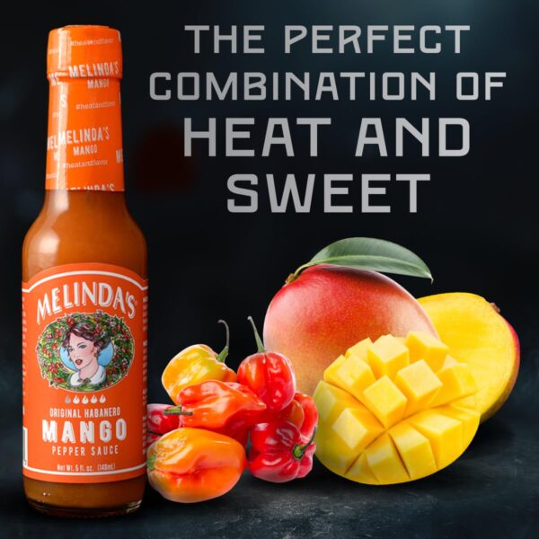 Melinda’s Mango Habanero Hot Sauce - Sweet & Mild Hot Sauce - Mango Habanero Sauce Made with Fresh Ingredients, Real Mango, Habanero Peppers, Vinegar, Carrot & Lime - 5oz, 3 Pack - Image 2