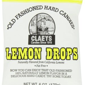 Claey's Candies Lemon Drops - Old Fashioned Hard Candy - 100 Percent Naturally Lemon Flavor - Fat-Free - 6 Ounce - 12-Pack