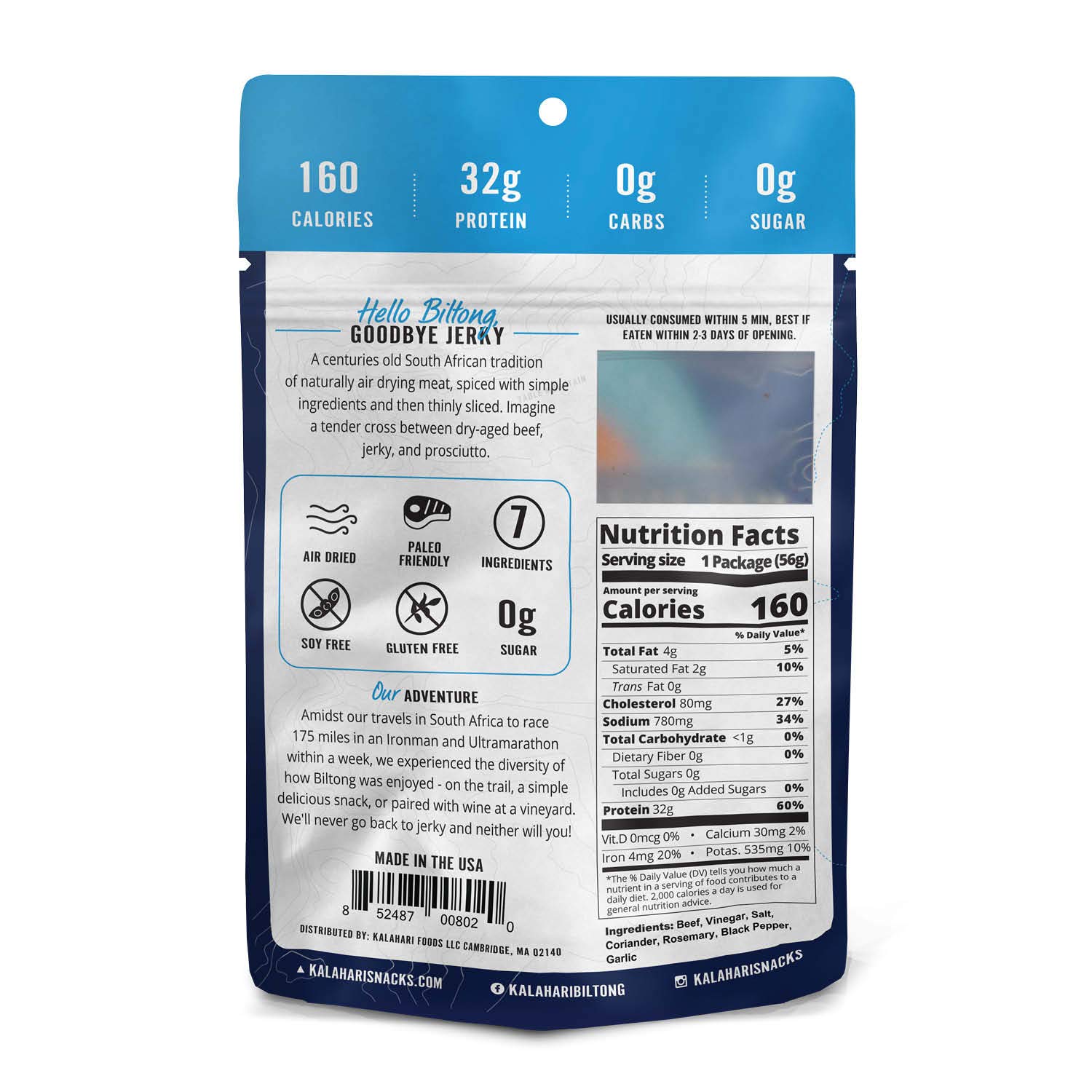 Garlic Kalahari Biltong, Air-Dried Thinly Sliced Beef, 2oz (Pack of 1), Sugar Free, Gluten Free, Keto & Paleo, High Protein Snack - Image 3