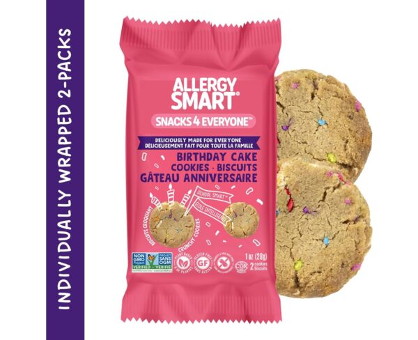 Allergy Smart Crunchy BIRTHDAY CAKE Cookies | Gluten Free, Nut Free, Egg Free, Dairy Free, Non GMO, Kosher | Delicious Vegan School Snack for Kids & On the Go | 10 INDIVIDUALLY WRAPPED (1oz) 2 Packs