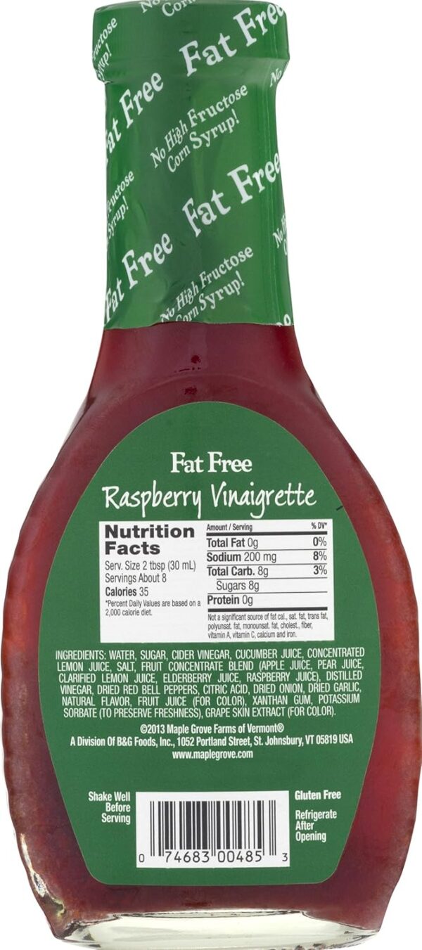 Maple Grove Farms Fat Free Salad Dressing, Raspberry Vinaigrette, 8 Ounce