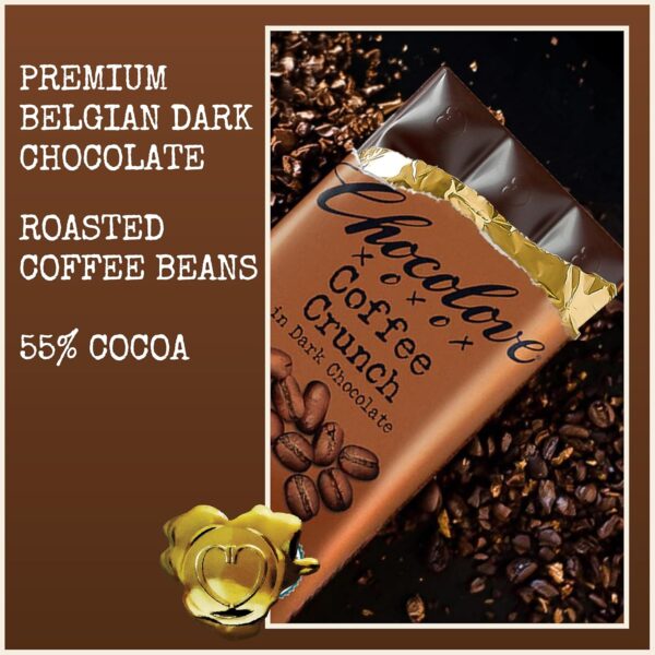 Chocolove Coffee Crunch in Dark Chocolate, 55% Cocoa | Non GMO, Rainforest Alliance Certified Cacao | 3.2oz Bar | 12 Pack - Image 2