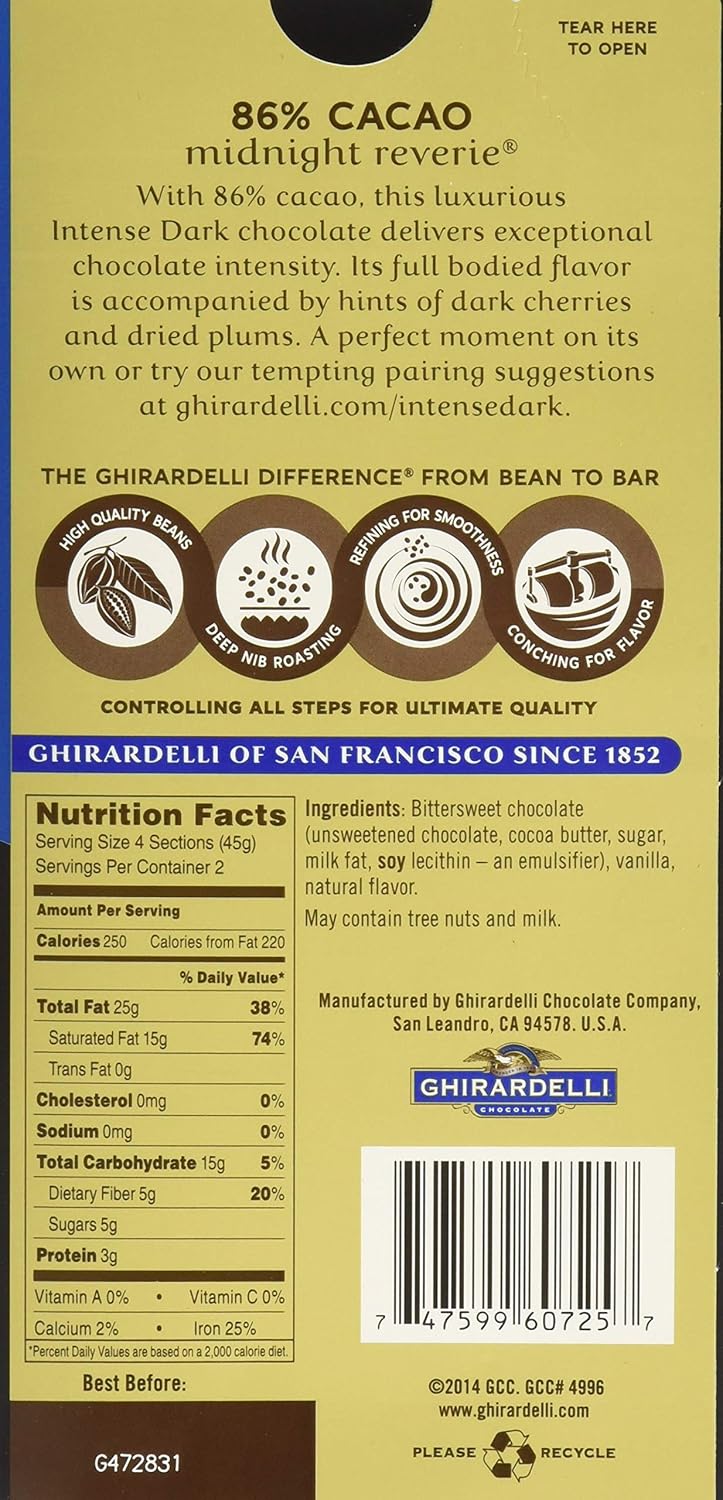 Ghirardelli Intense Dark Midnight Reverie Chocolate Bar, 3.17 Ounce (Pack of 12) - Image 2