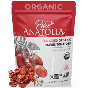 Sun Dried Organic Tomatoes Halves Cut by Pure Anatolia (Resealable Portion Control Packs, Non-GMO, Gluten-Free, Vegan, Unsulfured, Nutrient-Rich, No Preservatives, Pack of 1)