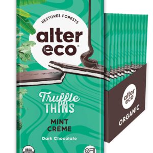 Alter Eco Mint Creme Truffle Thins, Chocolate Bar with Gooey Ganache Truffle Filling, Gluten-Free, Non-GMO Snacks, No Additives or Artificial Sweeteners, Fair Trade, Recyclable Packaging (12-Pack Mint Creme)