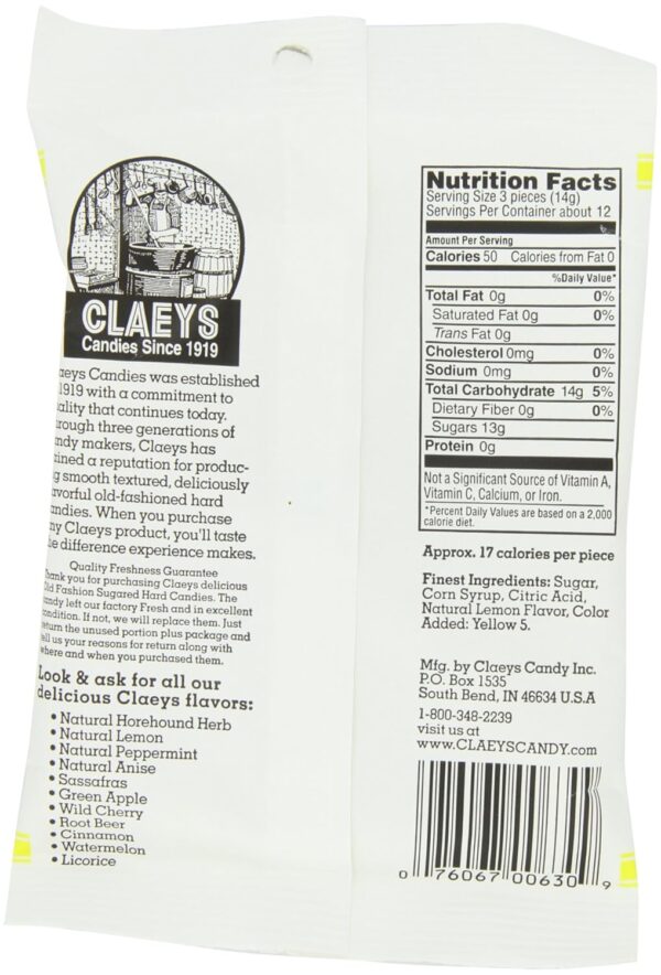 Claey's Candies Lemon Drops - Old Fashioned Hard Candy - 100 Percent Naturally Lemon Flavor - Fat-Free - 6 Ounce - 12-Pack - Image 3