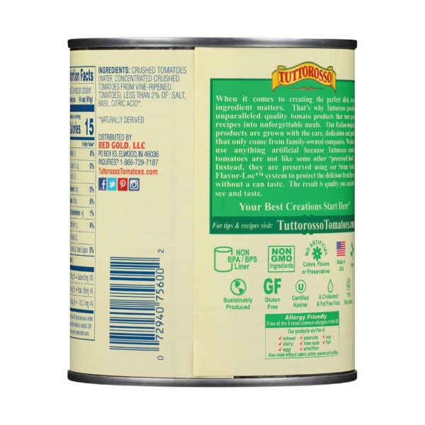 Tuttorosso Crushed Tomatoes with Basil, Gluten Free and Vegetarian Recipe, 28oz Cans, 6-Pack - Image 2
