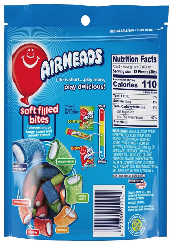 Airheads Soft Filled Bites Candy, Assorted Fruit Flavors, Holiday Christmas Stocking Stuffers for Adults & Kids, Stand Up Bag, Party, Pantry, 9 oz Bag (Bulk Box of 12 Bags) - Image 2
