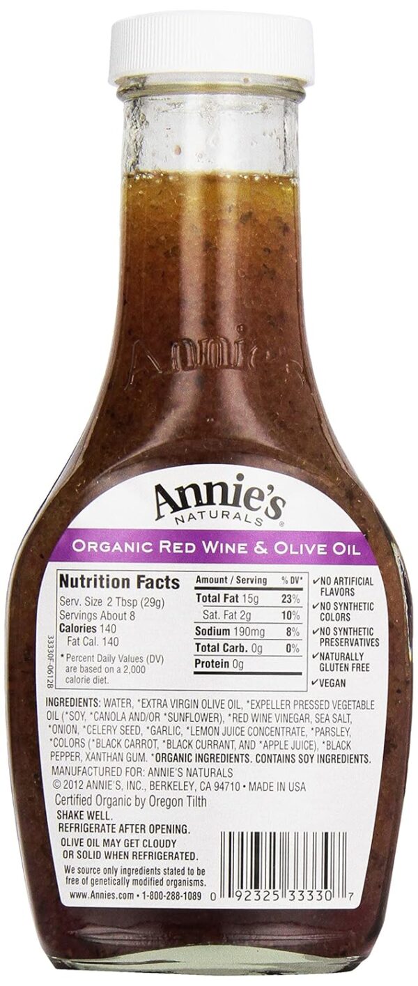Annies Homegrown Organic Red Wine & Olive Oil Vinaigrette, 8 Ounce - Image 3