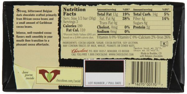 Chocolove Strong Dark Chocolate, 3.2 oz - Image 2