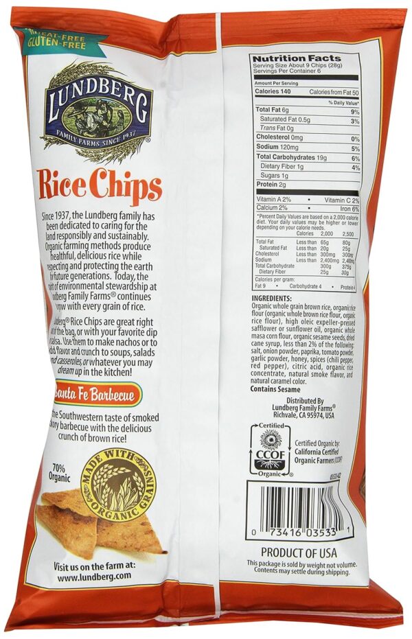 Lundberg Family Farms Rice Chips, Santa Fe Barbeque, 6 Ounce (Pack of 12) - Image 3