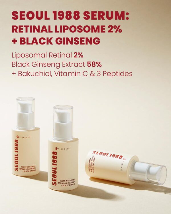KSECRET SEOUL 1988 Serum : Retinal Liposome 2% + Black Ginseng, 30ml/1.01fl.oz | 58% Black Ginseng Extract | Retinal serum, Bakuchiol, VitaminC&3Peptides for Wrinkle Care | Korean Skincare | seoul1988 - Image 3