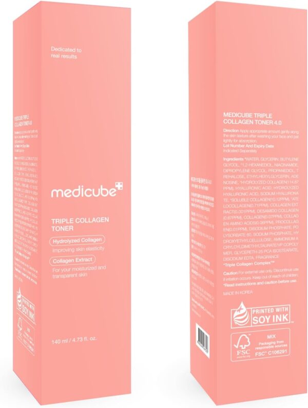 Medicube Triple Collagen Toner - Hydrolyzed, Atelo, & Soluble Collagen for Deep Hydration & Plump Skin - Fast-Absorbing Formula for All-Day Suppleness, Korean Skincare (4.73 fl.oz.) - Image 3