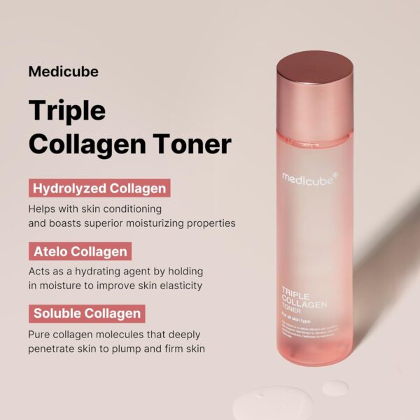 Medicube Triple Collagen Toner - Hydrolyzed, Atelo, & Soluble Collagen for Deep Hydration & Plump Skin - Fast-Absorbing Formula for All-Day Suppleness, Korean Skincare (4.73 fl.oz.) - Image 2