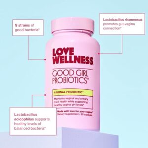 Love Wellness Good Girl Probiotics | Women's Vaginal Health Supplement | Vaginal Probiotics for Women pH Balance & Urinary Tract Health | Support Vaginal Odor & Flora | 30 Count