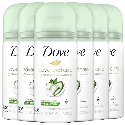 Dove Antiperspirant Deodorant Dry Spray, Go Fresh Cool Essentials Travel Size, 1 Ounce (Pack of 6)