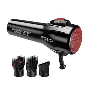 RED by Kiss Handle-Less 2200W Ceramic Tourmaline Hair Dryer, 3 Heat Settings, Pro Blow Dryer with Comb Attachment, Ionic for Frizz-Free Shine, Detangler & Straightening for 4C