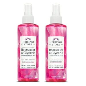 Heritage Store Rosewater with Glycerin | 100% Pure Vegan | Benefits Skin, Hair and More | Facial Toner and Moisturizer | Mist Spray, 8 Fl Oz (Pack of 2)