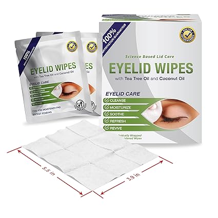 Lunovus Premium Eyelid Wipes With Tea Tree and Coconut Oil - Cleansing Wipes for People Itchy Eyes - Individually Wrapped - Box Of 30 Natural Eye Wipes - Image 2