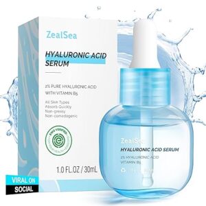 ZealSea Hyaluronic Acid Serum for Face, Hydrating Microneedling Serum, EWG Certified for Sensitive Skin, Vegan Fragrance Free Non-Comedogenic Absorb Quickly, Pure Hyaluronic Acid Anti-Aging 1 Oz