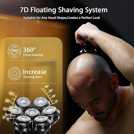 Head Shaver for Men: Bald Electric Razor IPX7 Waterproof- 5-in-1 Detachable Wet Dry Grooming Kit-Rotary Shaver with LED Display- Type-C Charge - Father Gift for Dad - Image 3