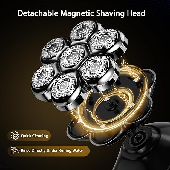 Head Shaver for Men: Bald Electric Razor IPX7 Waterproof- 5-in-1 Detachable Wet Dry Grooming Kit-Rotary Shaver with LED Display- Type-C Charge - Father Gift for Dad - Image 2