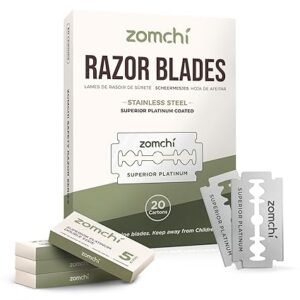 Zomchi Double Edge Razor Blades 2.0, 100 Counts Safety Razor Blades for Shaving, Platinum Stainless Steel Shaving Blades for Men and Women, Fits All Standard Double Edge Razors
