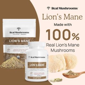 Real Mushrooms Lion's Mane, Mushroom Extract Powder, 120 Capsules