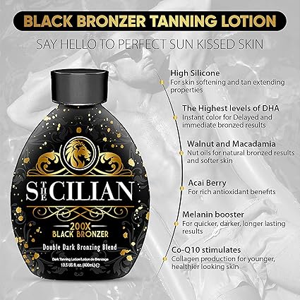 The Sicilian 200X Dark Black Bronzer Tanning Lotion - BEST for Glowing Skin - Gradual Bronzing & Sunless Self Tanner Lotion - Luxurious Sunless Body Tanning Lotion Nourishes Skin - Image 2
