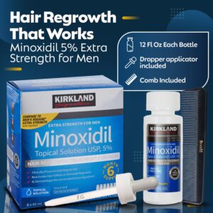 Minoxidil For Men 5% Topical Solution For Hair Regrowth Treatment 6 Month Supply 6 X 2 Fl Oz With A Braidz Comb