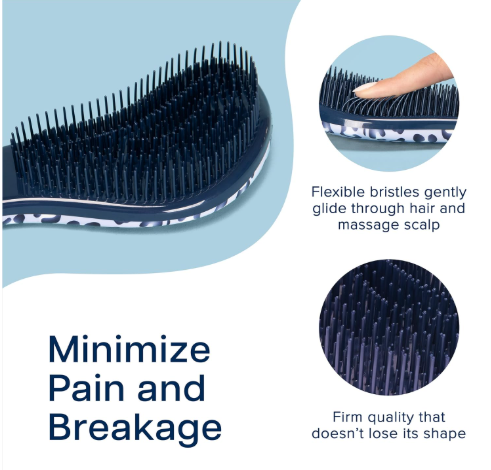 Crave Naturals Glide Thru Detangling Hair Brush for Adults and Kids - Detangler Hairbrush for Curly or Straight, Wet or Dry Hair - Gentle on Tangles Comb - Navy Blue and Blue Cheetah (Pack of 2) - Image 3