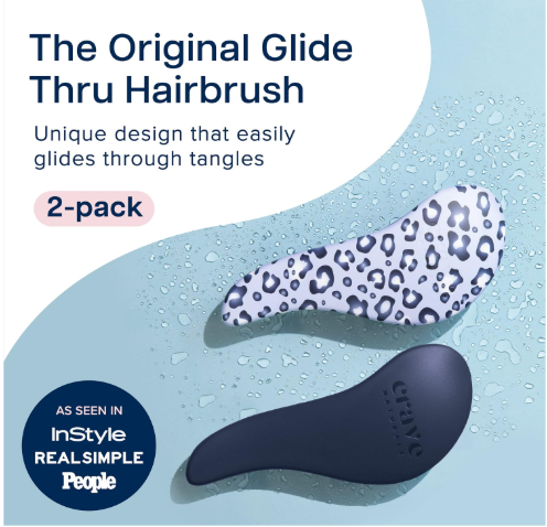 Crave Naturals Glide Thru Detangling Hair Brush for Adults and Kids - Detangler Hairbrush for Curly or Straight, Wet or Dry Hair - Gentle on Tangles Comb - Navy Blue and Blue Cheetah (Pack of 2) - Image 2