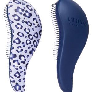 Crave Naturals Glide Thru Detangling Hair Brush for Adults and Kids - Detangler Hairbrush for Curly or Straight, Wet or Dry Hair - Gentle on Tangles Comb - Navy Blue and Blue Cheetah (Pack of 2)