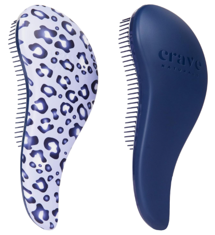 Crave Naturals Glide Thru Detangling Hair Brush for Adults and Kids - Detangler Hairbrush for Curly or Straight, Wet or Dry Hair - Gentle on Tangles Comb - Navy Blue and Blue Cheetah (Pack of 2)