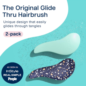 Thru Detangling Hair Brushes for Women - Detangler Brush for Curly or Straight, Wet or Dry Hair - Gentle on Tangles Comb - 7.5x3-Inch, Turquoise and Terrazzo (Pack of 2)