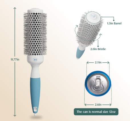 Professional Round Brush for Blow Drying - Small Ceramic Ionic Thermal Barrel Brush for Sleek, Precise Heat Styling and Salon Blowout