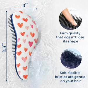Crave Naturals Glide Thru Detangling Hair Brush for Adults and Kids - Detangler Hairbrush for Curly or Straight, Wet or Dry Hair - Gentle on Tangles Comb - Purple and Pink Hearts (Pack of 2)