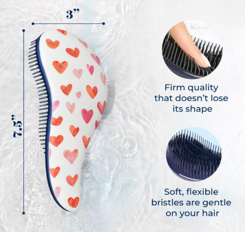 Crave Naturals Glide Thru Detangling Hair Brush for Adults and Kids - Detangler Hairbrush for Curly or Straight, Wet or Dry Hair - Gentle on Tangles Comb - Purple and Pink Hearts (Pack of 2)