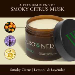 Crowned Skin Empire Body Butter Cologne for Men | Smoky Citrus Musk | As Seen On Shark Tank | Scented with Lemon & Lavender | Infused with Natural Shea & Mango Butters | All-Day Fragrance | 4.4oz