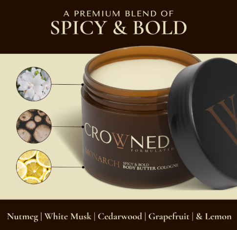 Crowned Skin Monarch Body Butter Cologne for Men | Spicy and Bold | As Seen On Shark Tank | Scented with White Musk & Cedarwood | Infused with Natural Shea & Mango Butters | All-Day Fragrance | 4.4oz - Image 2