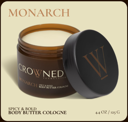 Crowned Skin Monarch Body Butter Cologne for Men | Spicy and Bold | As Seen On Shark Tank | Scented with White Musk & Cedarwood | Infused with Natural Shea & Mango Butters | All-Day Fragrance | 4.4oz