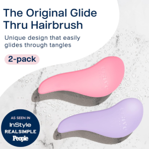 Thru Detangling Brush for Adults and Kids - Detangler Brush for Curly or Straight, Wet or Dry Hair - Gentle on Tangles Hair Comb - 7.5x3-Inch, Pink and Purple (Pack of 2)