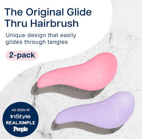 Thru Detangling Brush for Adults and Kids - Detangler Brush for Curly or Straight, Wet or Dry Hair - Gentle on Tangles Hair Comb - 7.5x3-Inch, Pink and Purple (Pack of 2)